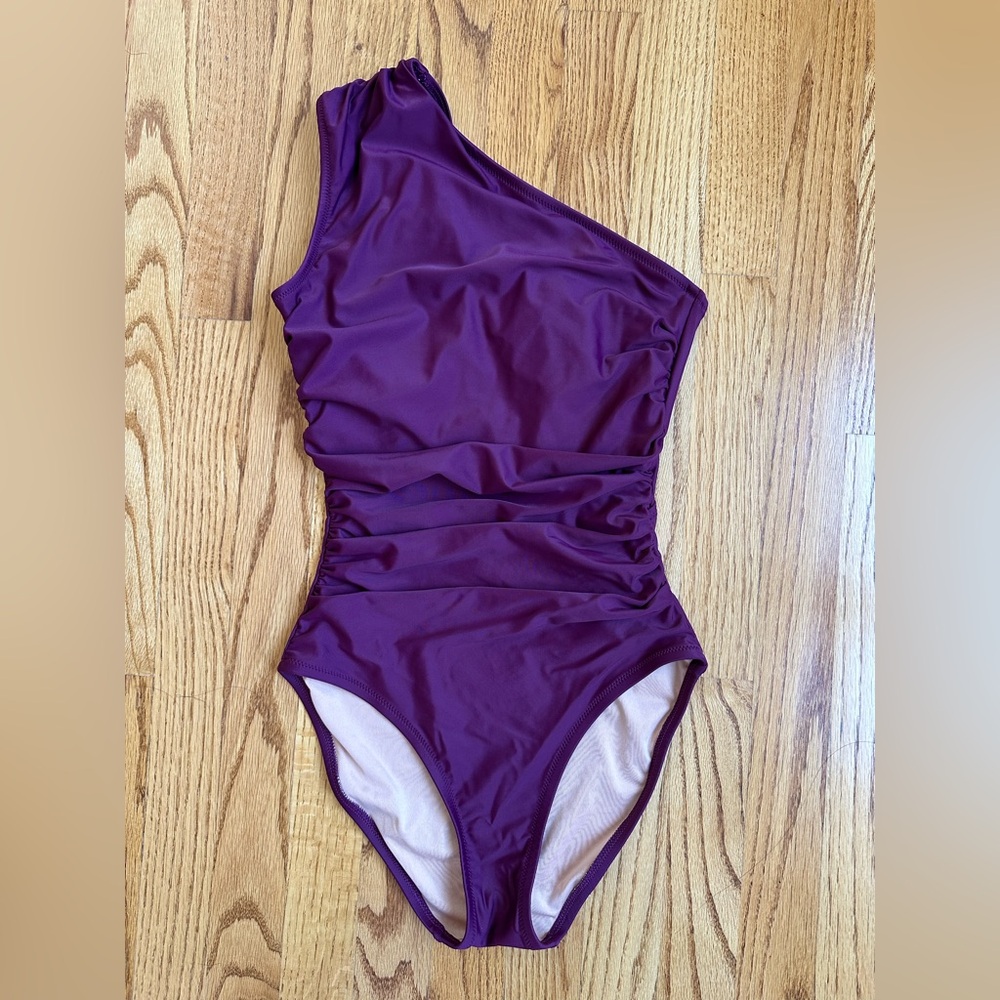 J Crew Ruched One Shoulder One Piece Swimsuit - Size 2 - Iris - Picture 4 of 7